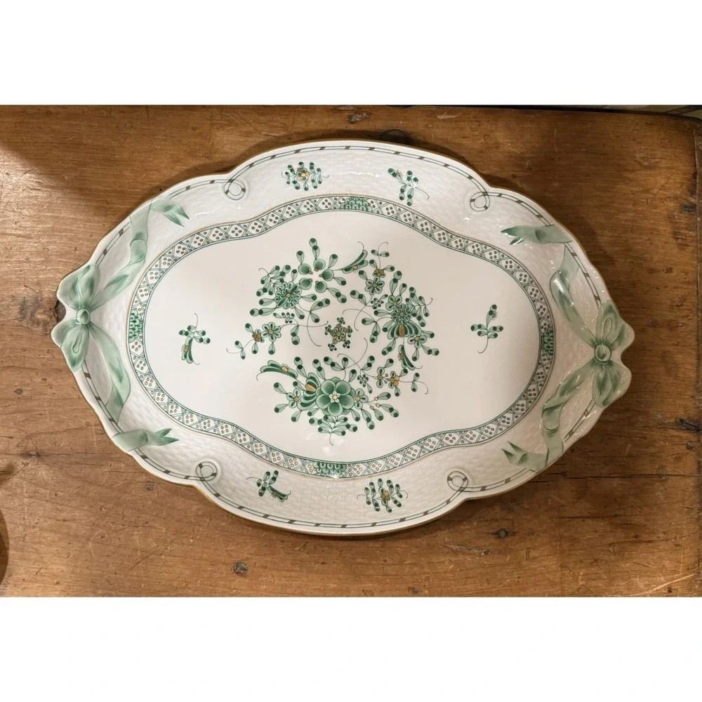 Herend Hungary Chinese Bouquet Green Oval Serving Platter 15.75 RARE